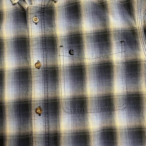 CARHARTT SHIRT BUTTON DOWN PLAID MENS M LOGO WORKWEAR CASUAL 100% COTTON BLUE - Picture 5 of 10